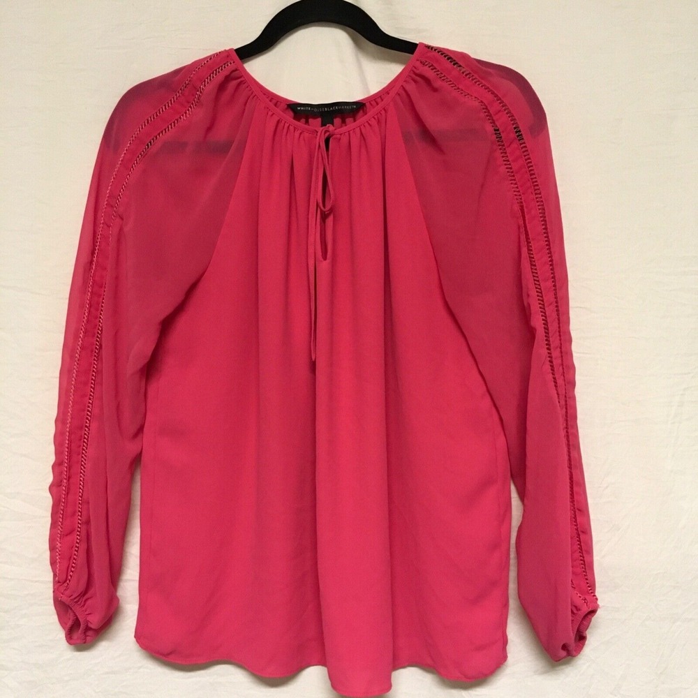 White House Black Market Women SIZE 0 Pink Shirt Lattice Cut Out Long Sleeve Top